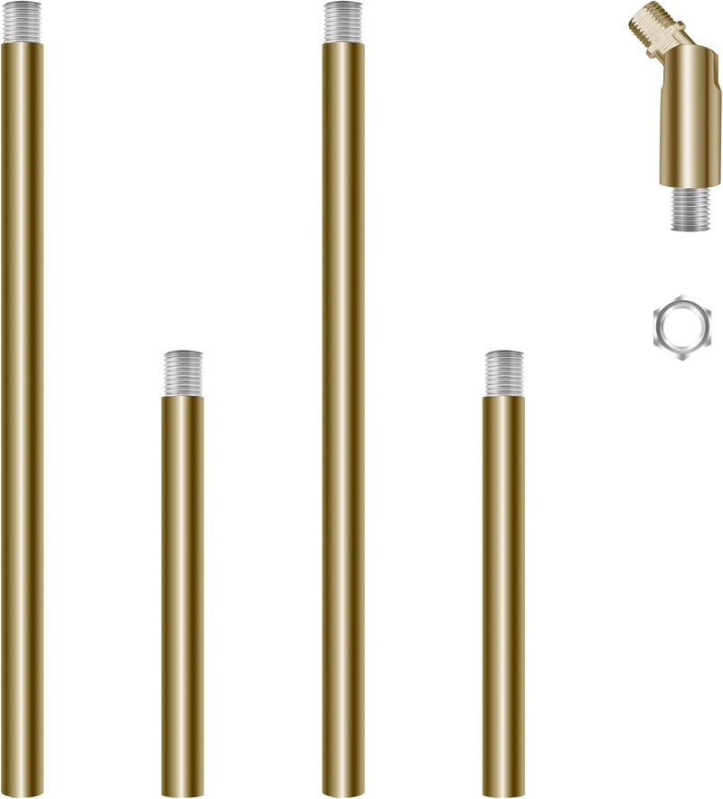 MAYOMAJO M10 Threaded Extension Poles Lighting Fixture Downrods Stems & 180 Degrees Sloped Ceiling Adapter Kits for Pendant Light, Island Lighting, Chandeliers (Brass) - Image 1
